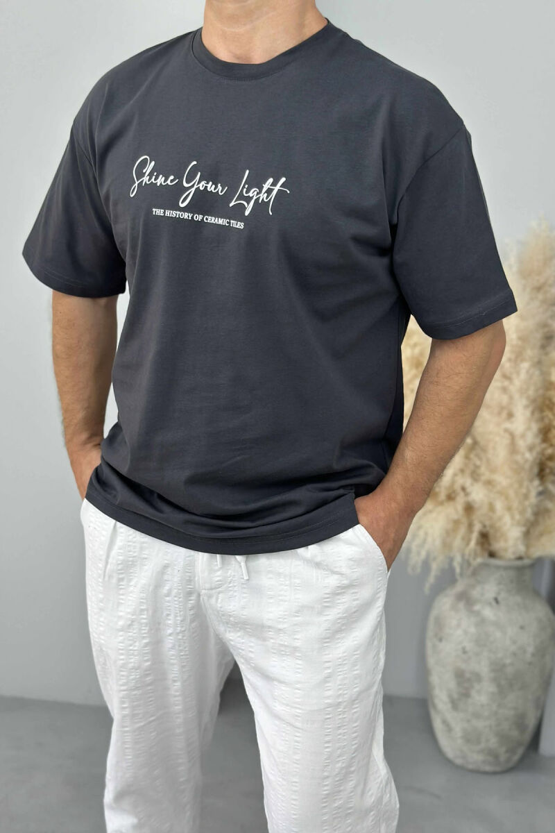 FRONT WRITTINGS & BACK IMAGE ROUND NECK MEN T-SHIRT DARK GREY/GEE - 4