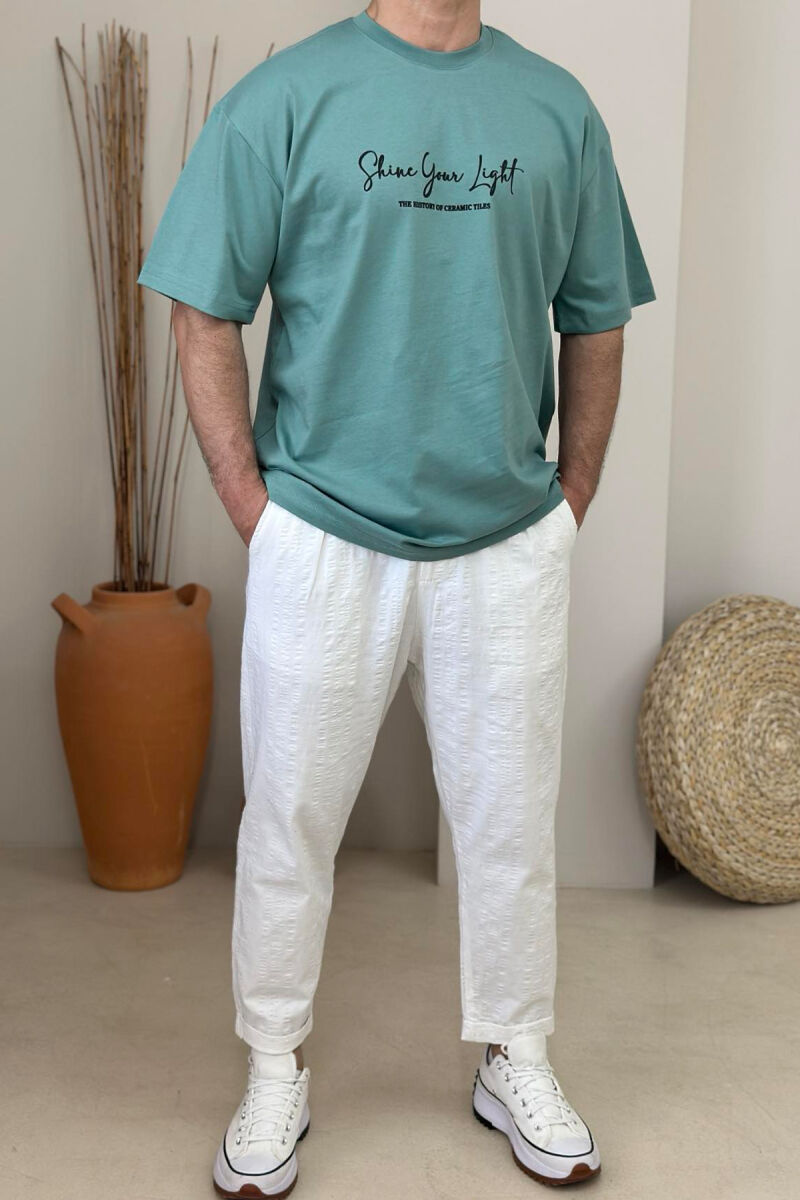 FRONT WRITTINGS & BACK IMAGE ROUND NECK MEN T-SHIRT DARK MINT/MENTE ERRET - 3