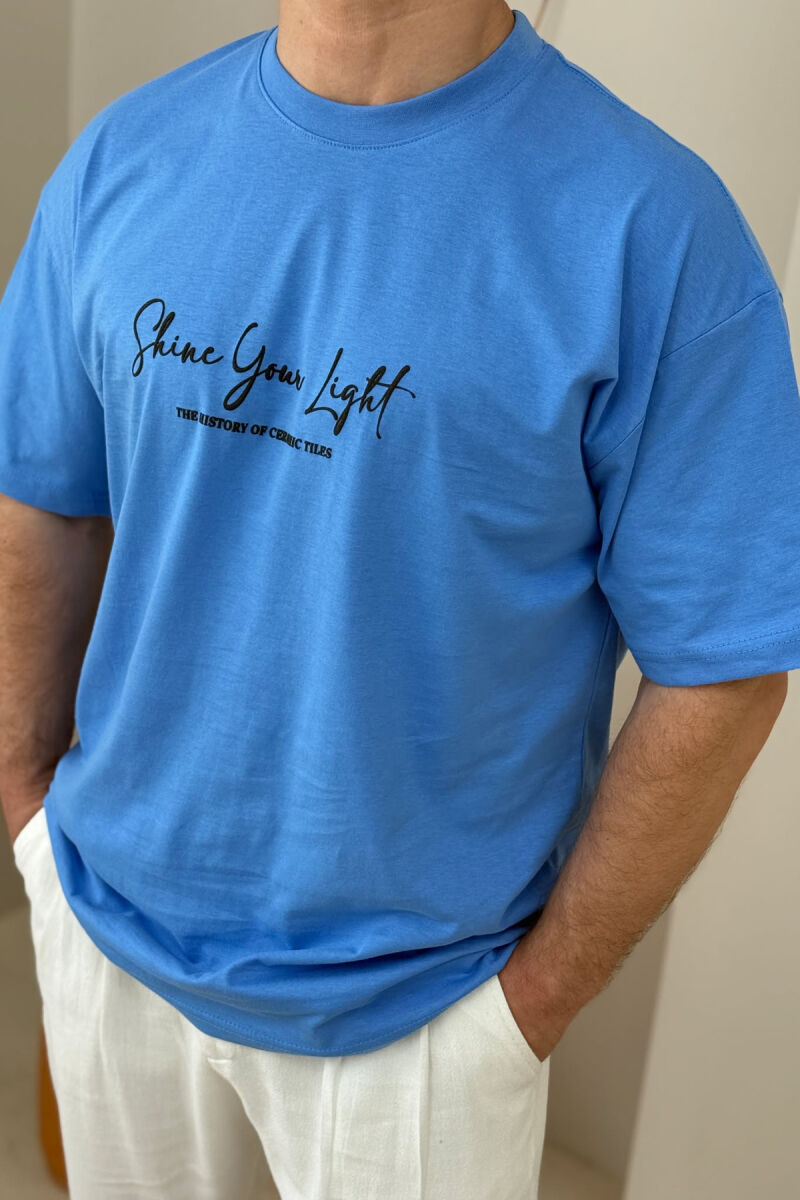 FRONT WRITTINGS & BACK IMAGE ROUND NECK MEN T-SHIRT LIGHTBLUE/BZ - 2