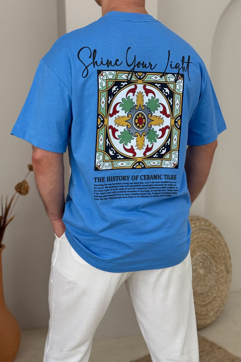 FRONT WRITTINGS & BACK IMAGE ROUND NECK MEN T-SHIRT LIGHTBLUE/BZ - 3