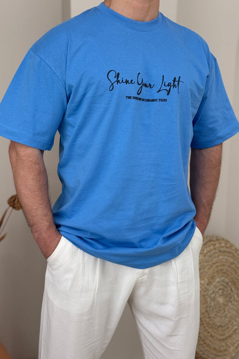 FRONT WRITTINGS & BACK IMAGE ROUND NECK MEN T-SHIRT LIGHTBLUE/BZ - 4