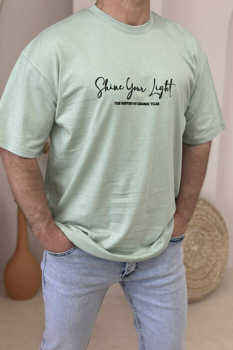 FRONT WRITTINGS & BACK IMAGE ROUND NECK MEN T-SHIRT MINT/MENTE 