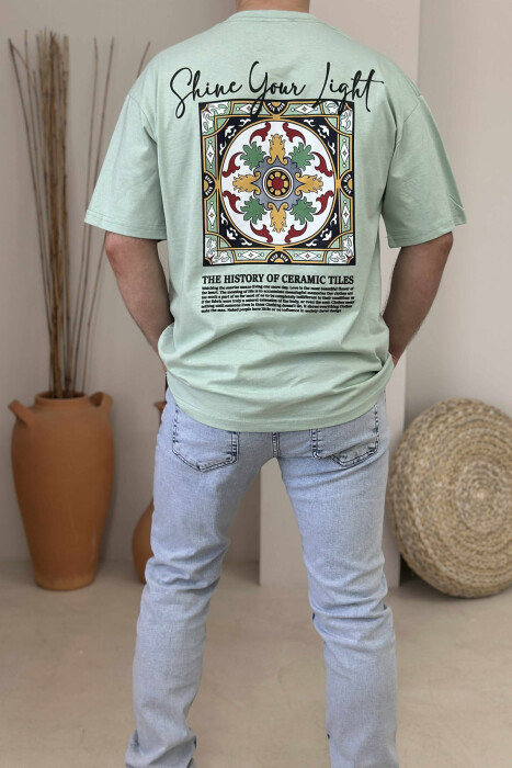FRONT WRITTINGS & BACK IMAGE ROUND NECK MEN T-SHIRT MINT/MENTE - 3