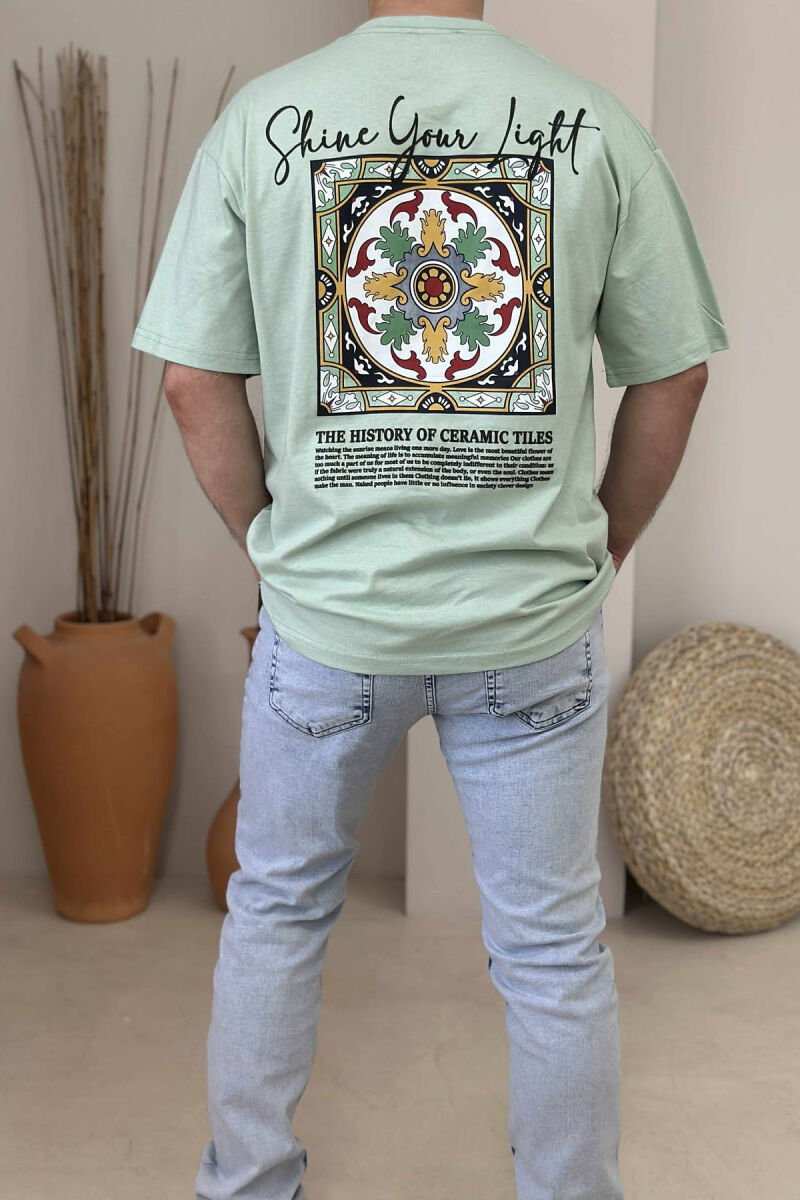 FRONT WRITTINGS & BACK IMAGE ROUND NECK MEN T-SHIRT MINT/MENTE - 3