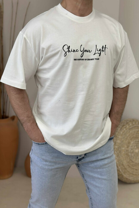 FRONT WRITTINGS & BACK IMAGE ROUND NECK MEN T-SHIRT WHITE-E BARDHE 