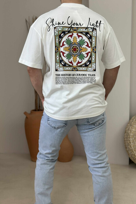 FRONT WRITTINGS & BACK IMAGE ROUND NECK MEN T-SHIRT WHITE-E BARDHE - 3
