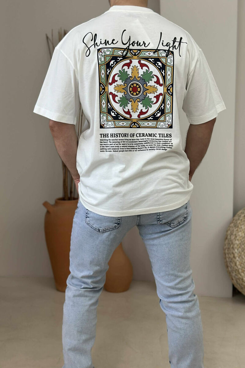 FRONT WRITTINGS & BACK IMAGE ROUND NECK MEN T-SHIRT WHITE-E BARDHE - 3