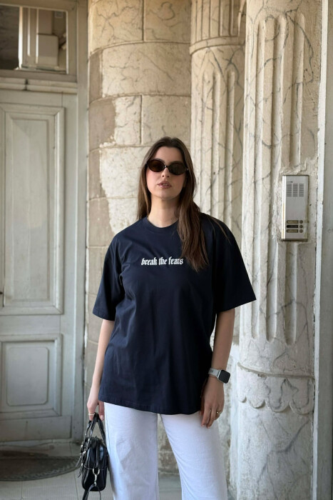 FRONT WRITTINGS & BACK IMAGE WOMEN T-SHIRT + 6 PAIR SOCKS DARK BLUE/BEE - 1