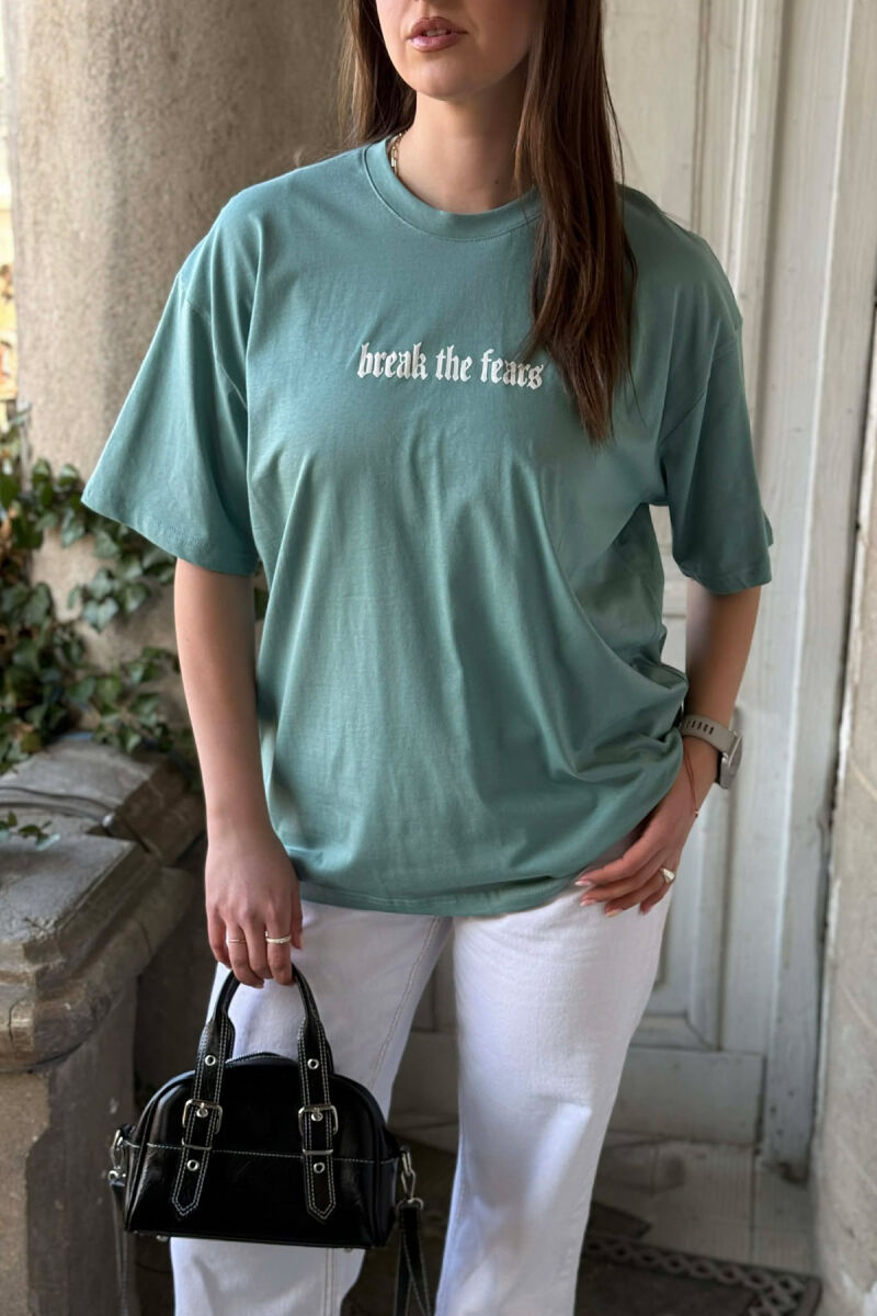 FRONT WRITTINGS & BACK IMAGE WOMEN T-SHIRT + 6 PAIR SOCKS MINT/MENTE - 4
