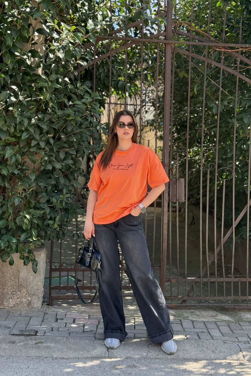 FRONT WRITTINGS BACK IMAGE WOMEN T-SHIRT + 6 PAIR SOCKS ORANGE/PORTOKALLI - 3