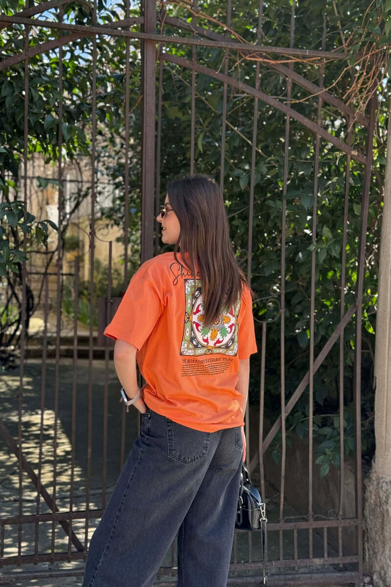 FRONT WRITTINGS BACK IMAGE WOMEN T-SHIRT + 6 PAIR SOCKS ORANGE/PORTOKALLI - 4