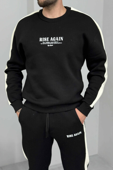 FRONT WRITTINGS SWEATSHIRT+JOGGERS FLUFFY MEN SET BLACK/ E ZEZE - 4