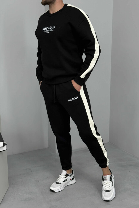 FRONT WRITTINGS SWEATSHIRT+JOGGERS FLUFFY MEN SET BLACK/ E ZEZE - 2