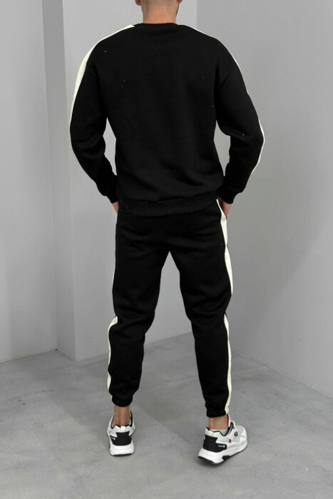 FRONT WRITTINGS SWEATSHIRT+JOGGERS FLUFFY MEN SET BLACK/ E ZEZE - 3
