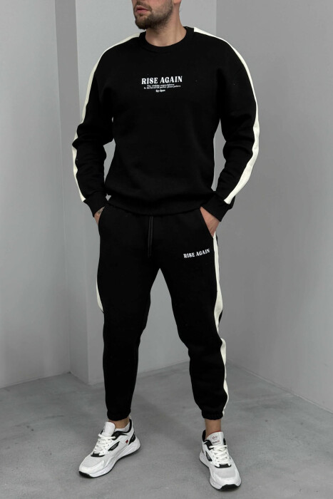 FRONT WRITTINGS SWEATSHIRT+JOGGERS FLUFFY MEN SET BLACK/ E ZEZE 
