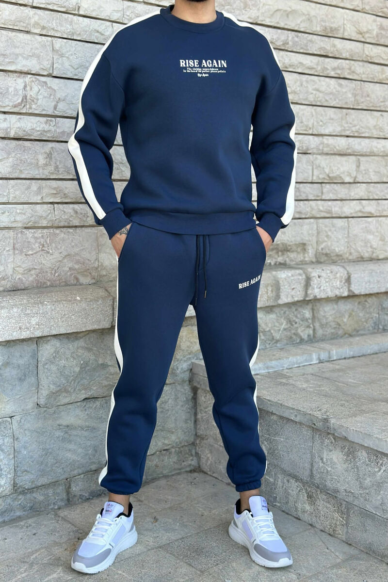 FRONT WRITTINGS SWEATSHIRT+JOGGERS FLUFFY MEN SET BLUE/BLU - 1