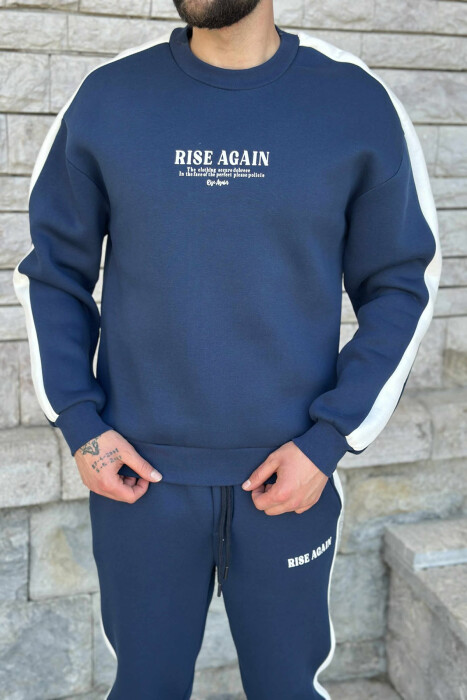 FRONT WRITTINGS SWEATSHIRT+JOGGERS FLUFFY MEN SET BLUE/BLU - 4