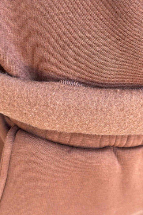 FRONT WRITTINGS SWEATSHIRT+JOGGERS FLUFFY MEN SET BROWN/KAFE - 5