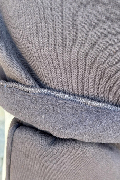 FRONT WRITTINGS SWEATSHIRT+JOGGERS FLUFFY MEN SET DARK GREY/GEE - 4