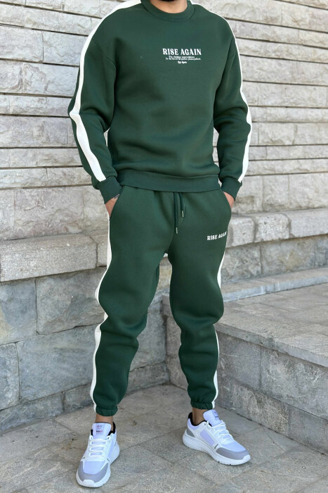 FRONT WRITTINGS SWEATSHIRT+JOGGERS FLUFFY MEN SET GREEN/JESHILE - 1