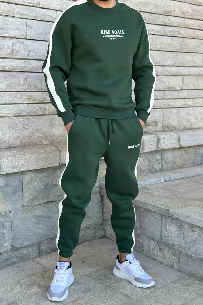 FRONT WRITTINGS SWEATSHIRT+JOGGERS FLUFFY MEN SET GREEN/JESHILE - 1