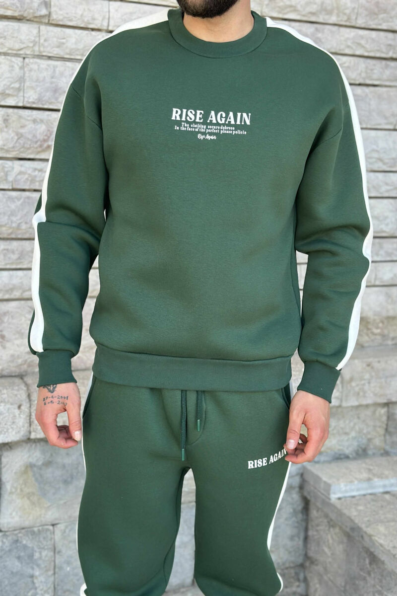 FRONT WRITTINGS SWEATSHIRT+JOGGERS FLUFFY MEN SET GREEN/JESHILE - 4