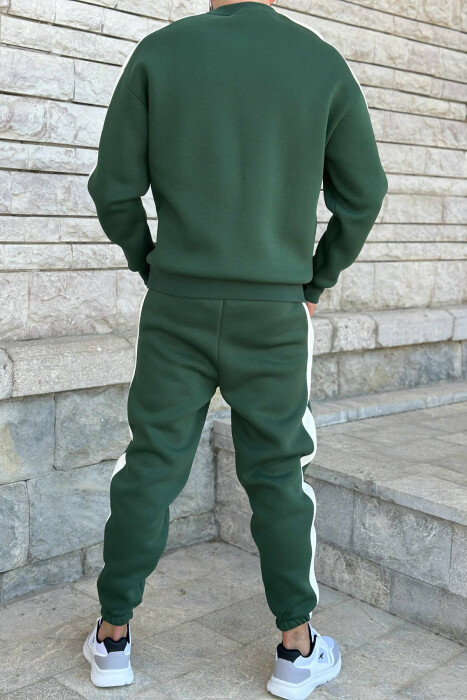 FRONT WRITTINGS SWEATSHIRT+JOGGERS FLUFFY MEN SET GREEN/JESHILE - 3