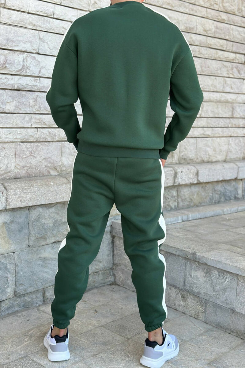 FRONT WRITTINGS SWEATSHIRT+JOGGERS FLUFFY MEN SET GREEN/JESHILE - 3
