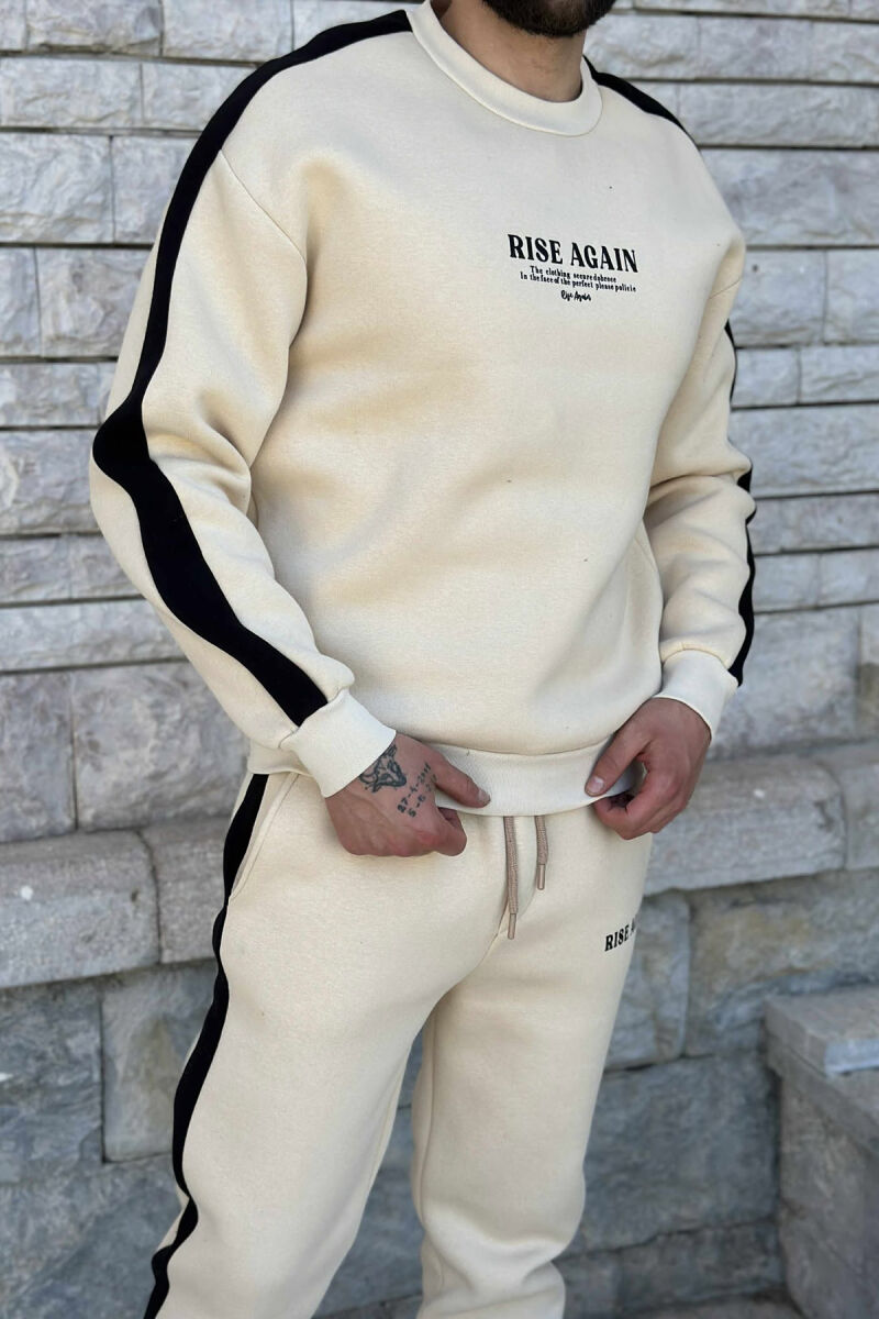 FRONT WRITTINGS SWEATSHIRT+JOGGERS FLUFFY MEN SET LIGHT BEIGE/BZHZB - 3