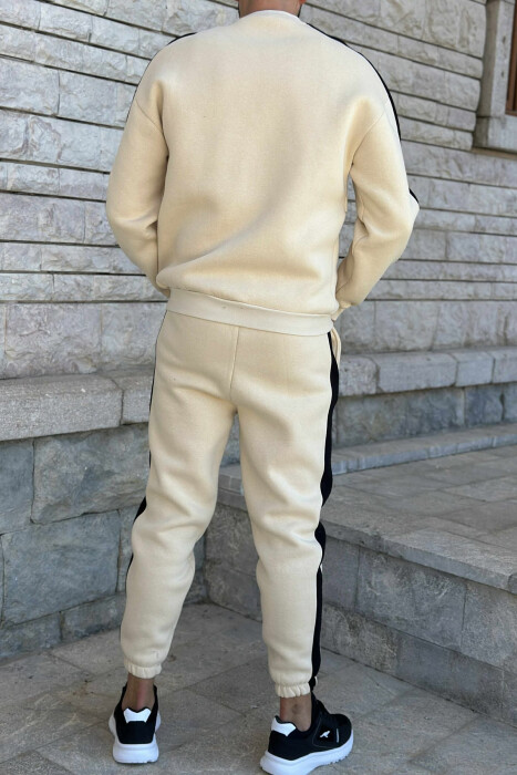 FRONT WRITTINGS SWEATSHIRT+JOGGERS FLUFFY MEN SET LIGHT BEIGE/BZHZB - 2