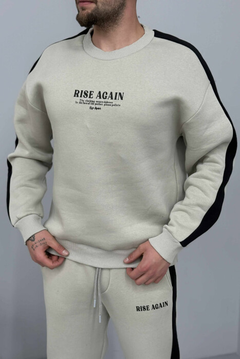 FRONT WRITTINGS SWEATSHIRT+JOGGERS FLUFFY MEN SET LIGHT GREY/GZ - 4