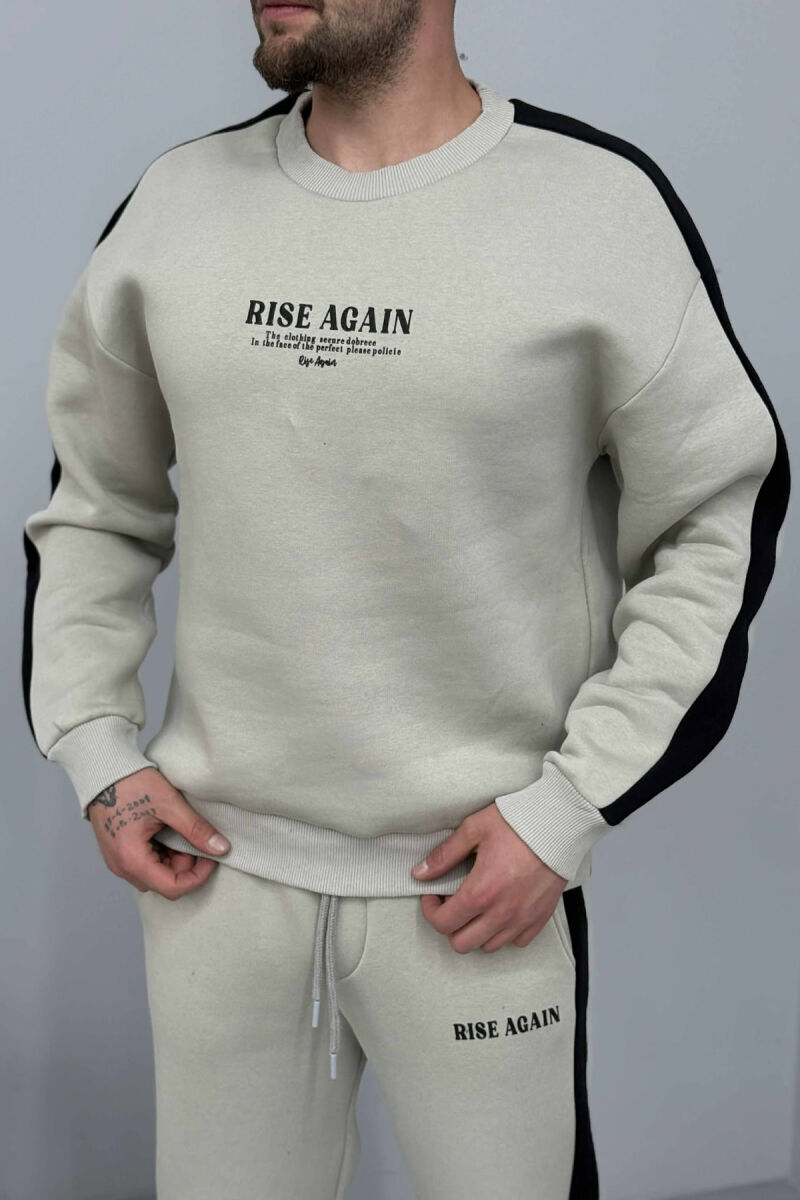 FRONT WRITTINGS SWEATSHIRT+JOGGERS FLUFFY MEN SET LIGHT GREY/GZ - 4