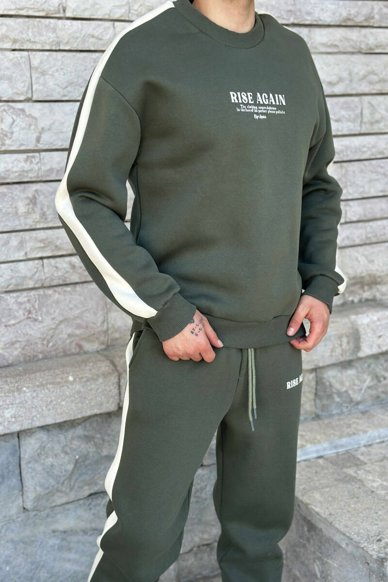 FRONT WRITTINGS SWEATSHIRT+JOGGERS FLUFFY MEN SET OLIVE/ULLI - 3
