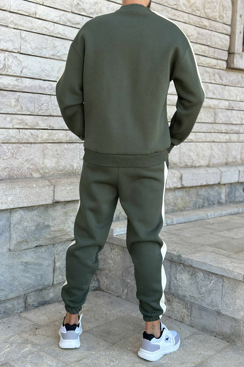 FRONT WRITTINGS SWEATSHIRT+JOGGERS FLUFFY MEN SET OLIVE/ULLI - 2