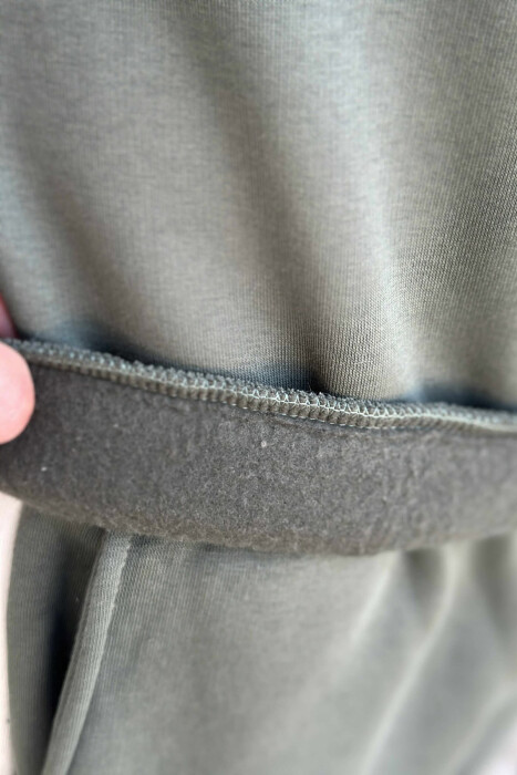 FRONT WRITTINGS SWEATSHIRT+JOGGERS FLUFFY MEN SET OLIVE/ULLI - 4