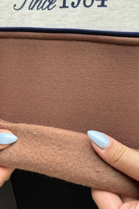 FRONT WRITTINGS FLUFFY WOMEN SWEATSHIRT BROWN/KAFE - 4