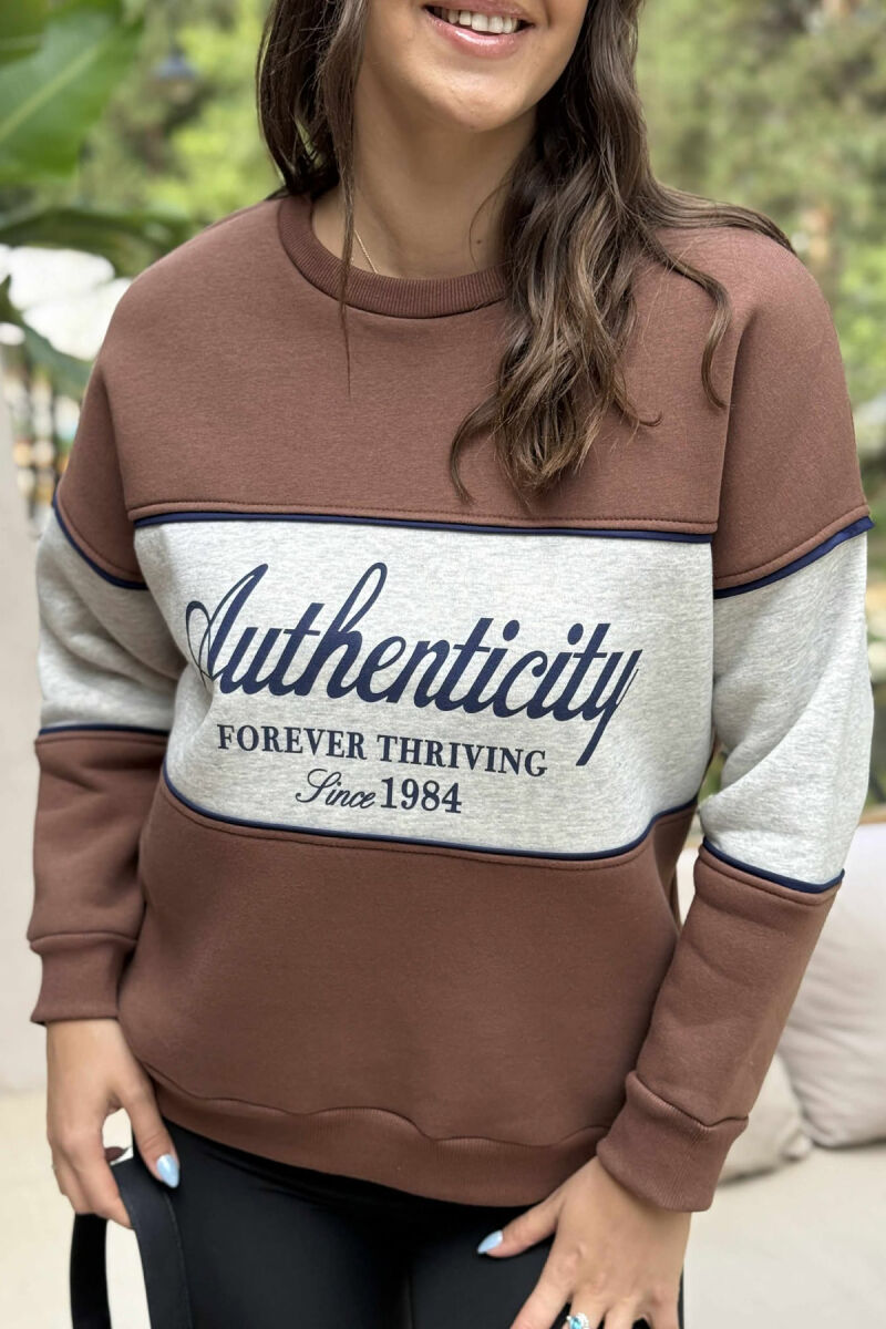 FRONT WRITTINGS FLUFFY WOMEN SWEATSHIRT BROWN/KAFE - 5