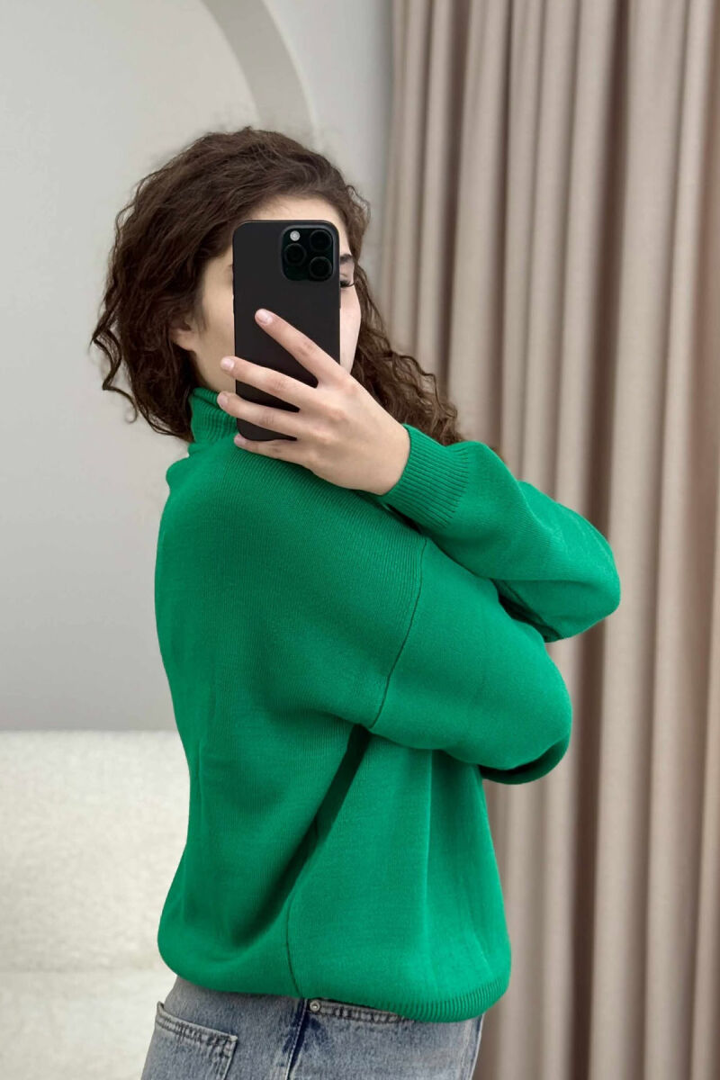 FRONT WRITTINGS HIGH NECK SIMPLE WOMEN SWEATER GREEN/JESHILE - 3