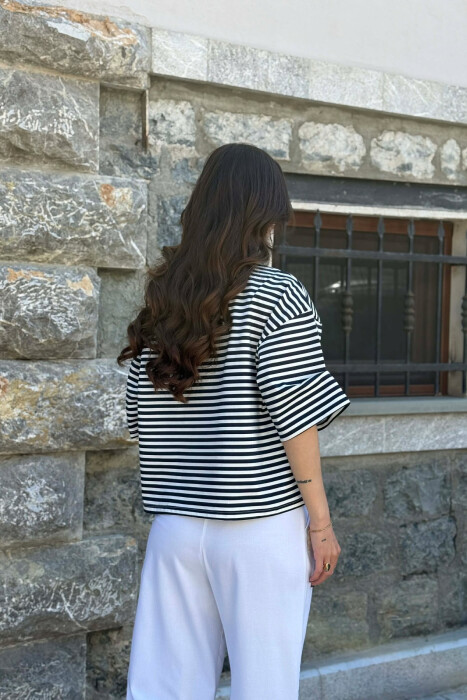 FRONT WRITTINGS LINES DESIGN WOMAN T-SHIRT WHITE-BLUE/BABL - 4