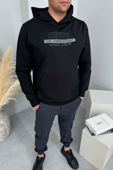 FRONT WRITTINGS ONE COLOR MEN HOODIE BLACK/ E ZEZE - 1