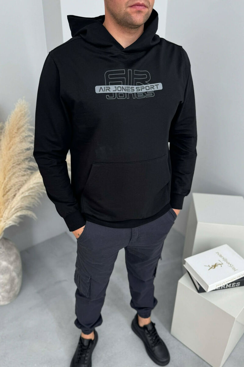 FRONT WRITTINGS ONE COLOR MEN HOODIE BLACK/ E ZEZE - 1