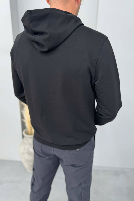 FRONT WRITTINGS ONE COLOR MEN HOODIE BLACK/ E ZEZE - 2