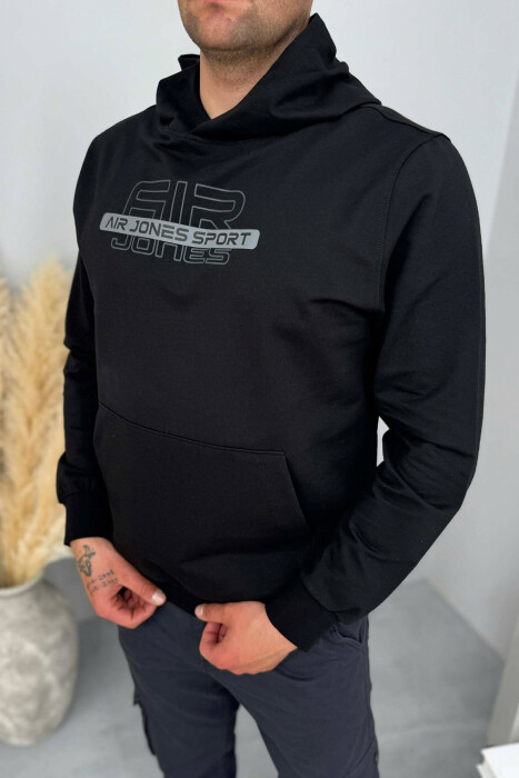 FRONT WRITTINGS ONE COLOR MEN HOODIE BLACK/ E ZEZE - 3