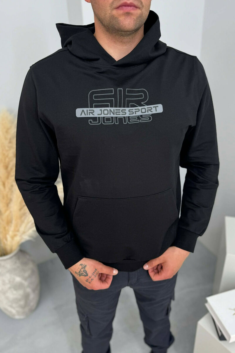 FRONT WRITTINGS ONE COLOR MEN HOODIE BLACK/ E ZEZE - 4