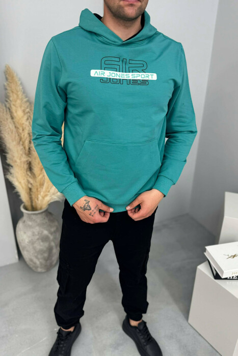 FRONT WRITTINGS ONE COLOR MEN HOODIE BLUE STONE/GK 