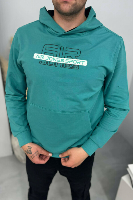 FRONT WRITTINGS ONE COLOR MEN HOODIE BLUE STONE/GK - 2