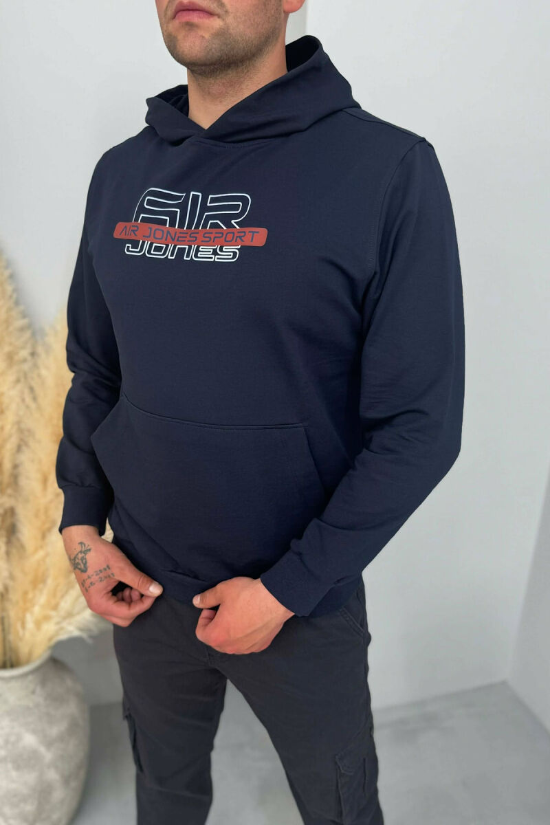 FRONT WRITTINGS ONE COLOR MEN HOODIE DARK BLUE/BEE - 3