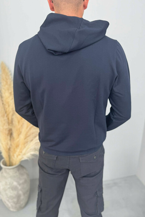 FRONT WRITTINGS ONE COLOR MEN HOODIE DARK BLUE/BEE - 4