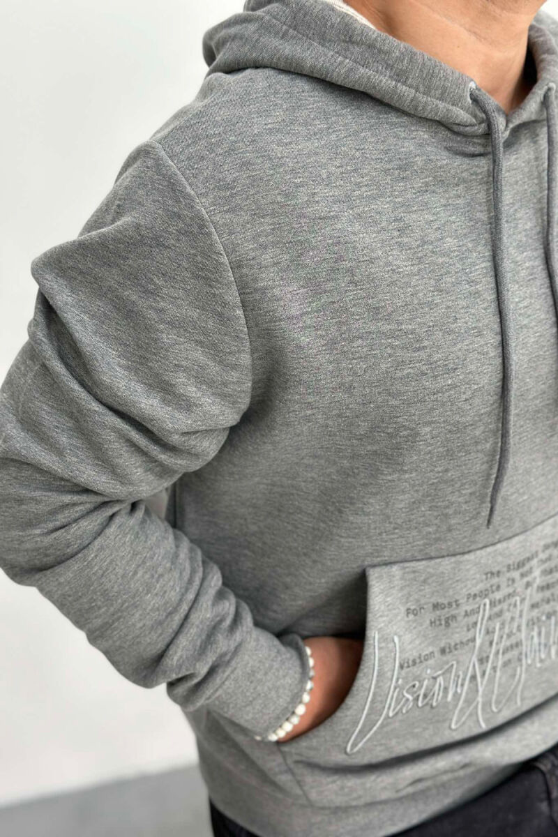 FRONT WRITTINGS ONE COLOR MEN HOODIE GREY/GRI - 2