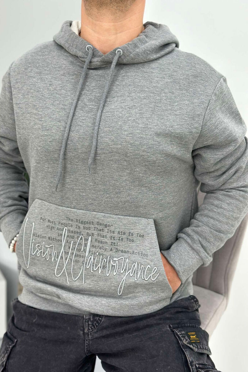 FRONT WRITTINGS ONE COLOR MEN HOODIE GREY/GRI - 4